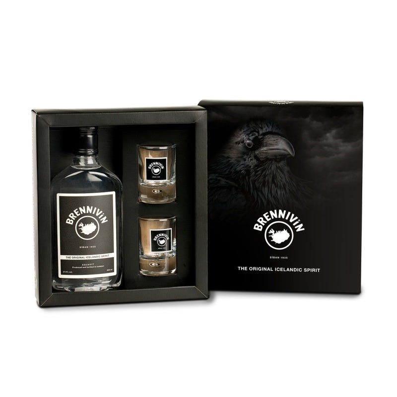 Brennivín askja + 2 staupglös